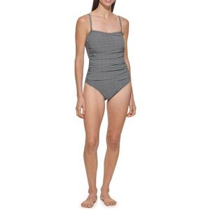 DKNY Women's Black Patterned One-Piece Swimsuit